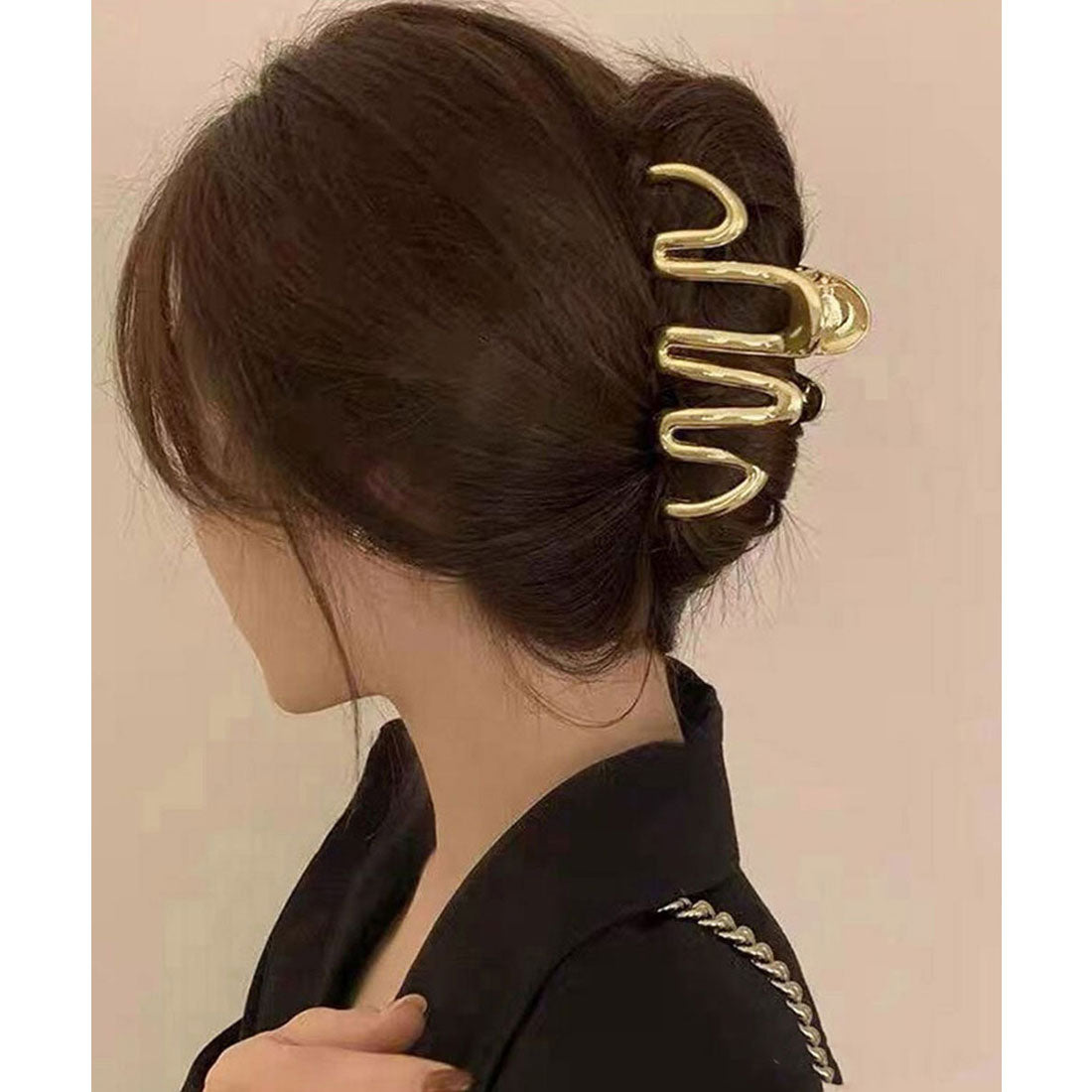 ウェーブヘアクリップ メタルヘアクリップ ゴールドA（艶あり）