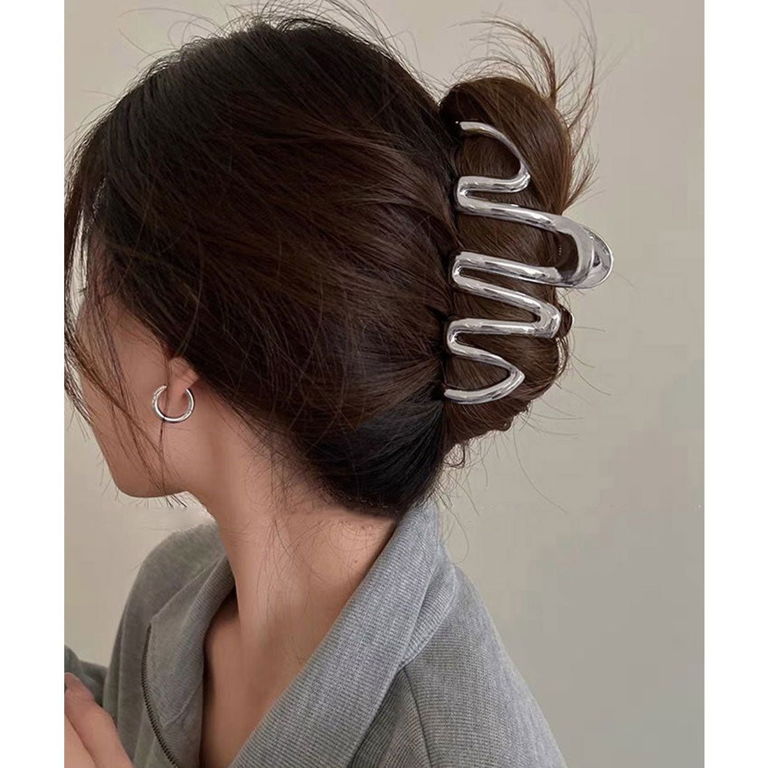 ウェーブヘアクリップ メタルヘアクリップ シルバー