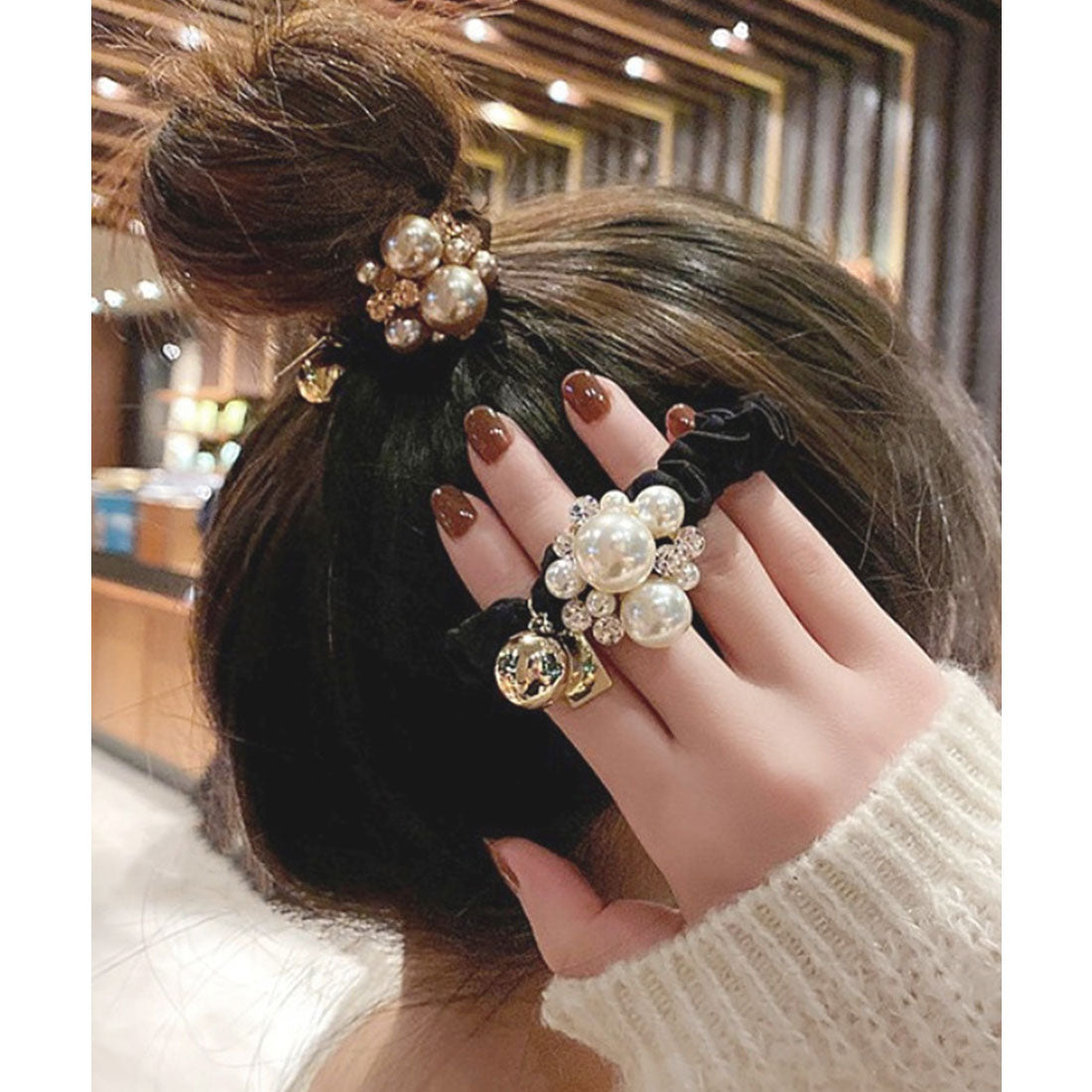 パール ヘアアクセサリー レディース ブラック