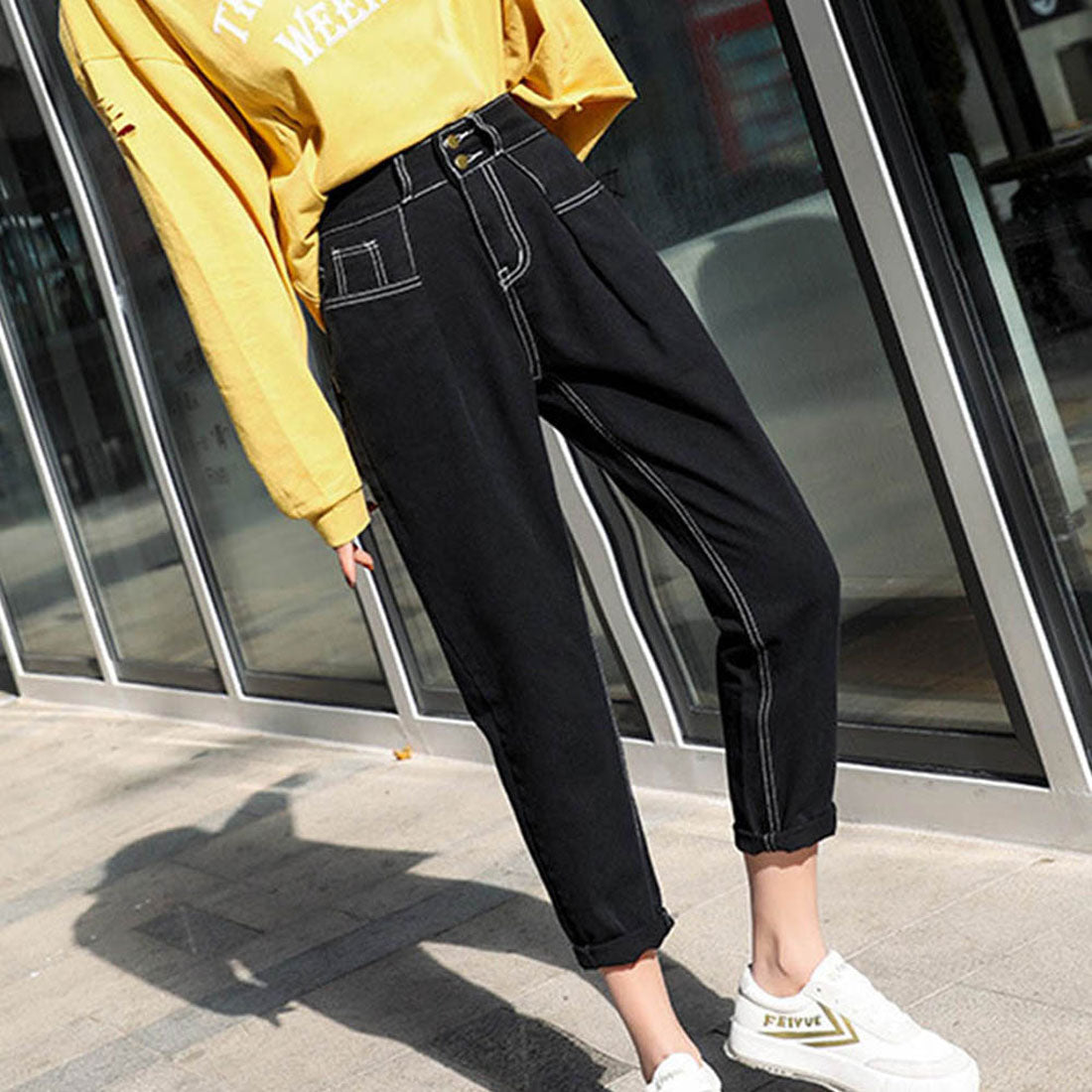 デニムパンツ レディース ハイウエスト,ブラック