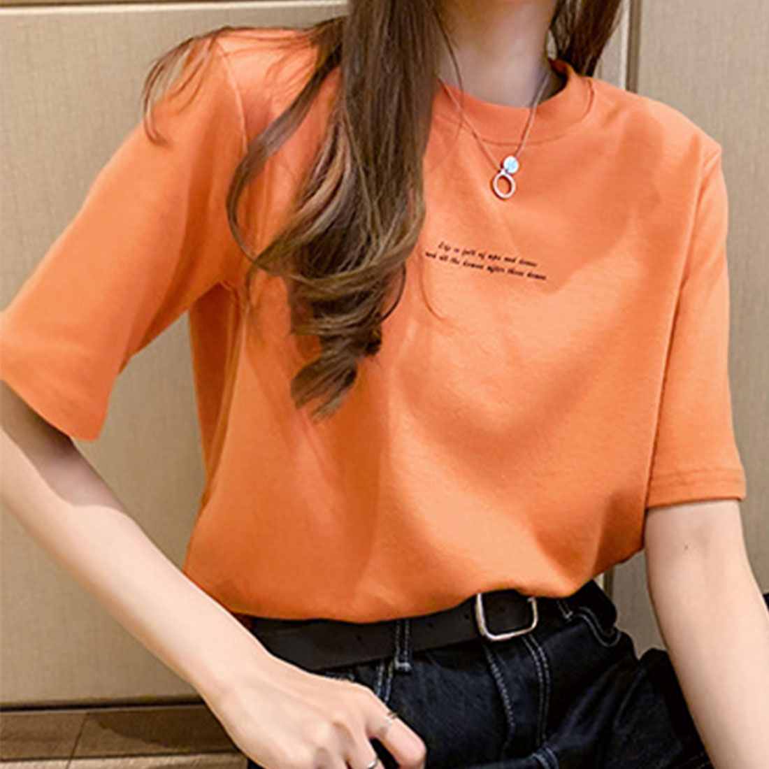 夏 ロゴｔシャツ レディース 半袖,オレンジ