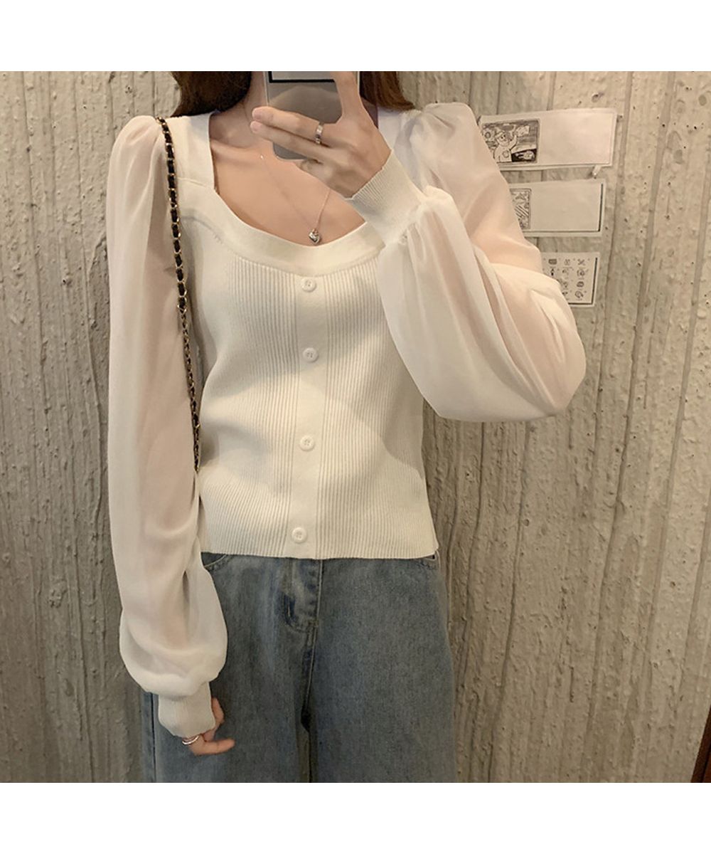 ミニミニストア miniministore シャツブラウス 袖切り替え ニットソー