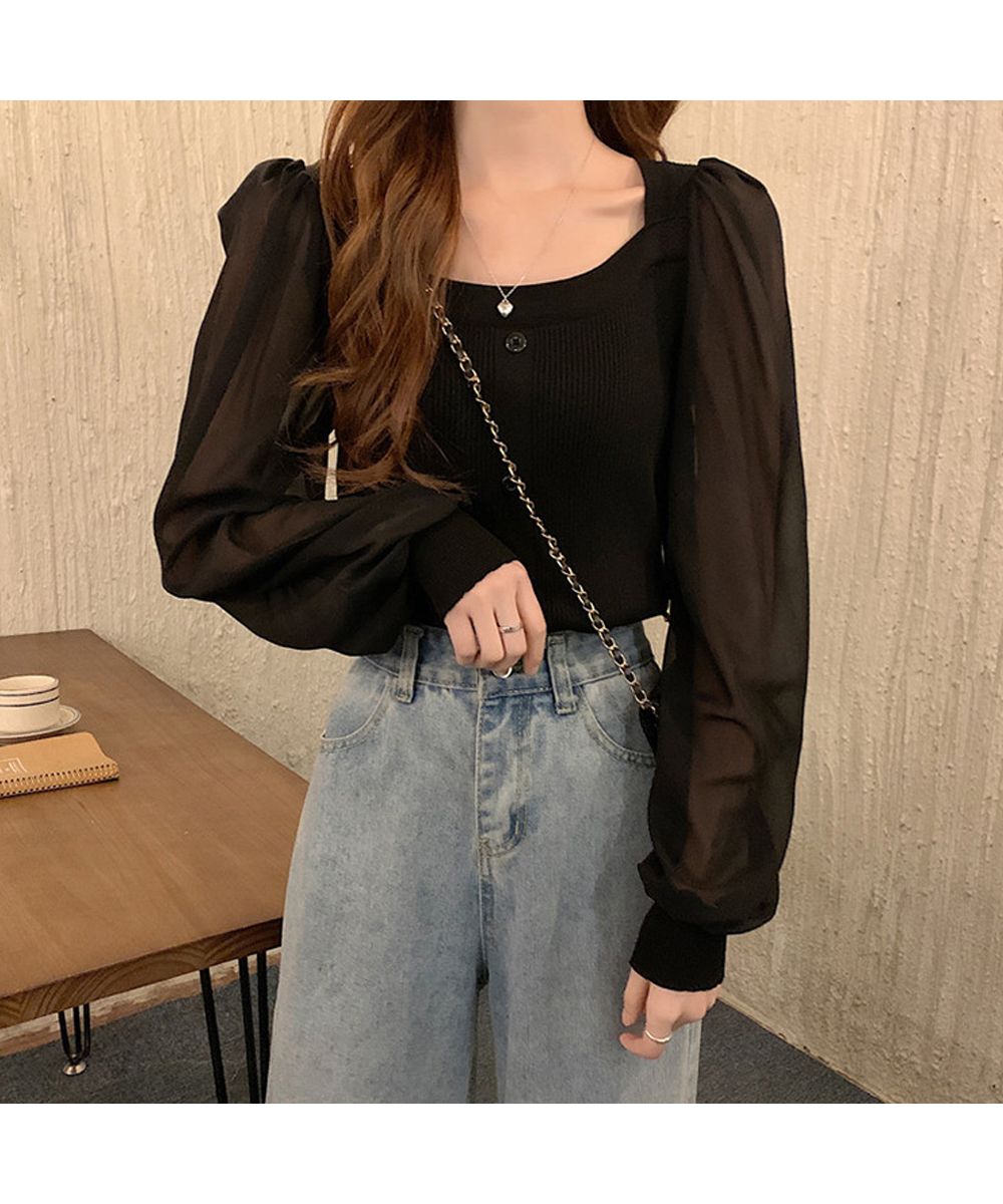 ミニミニストア miniministore シャツブラウス 袖切り替え ニットソー
