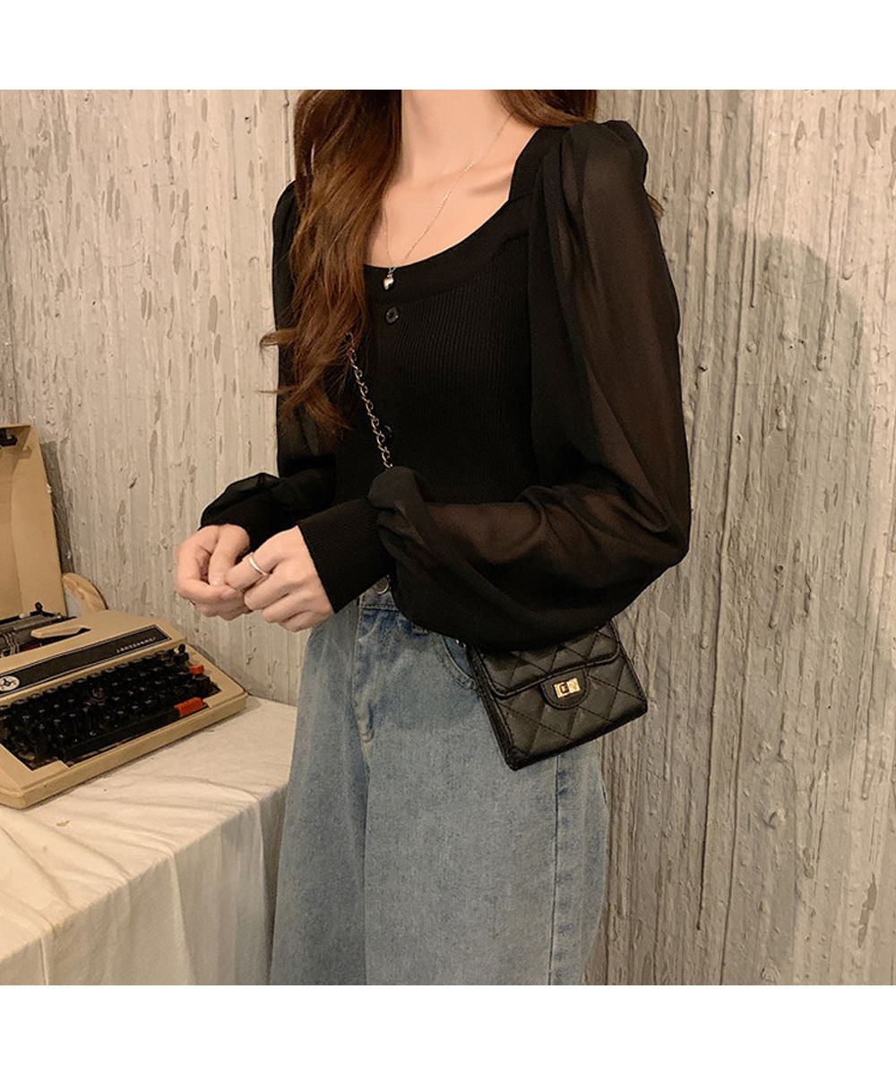 ミニミニストア miniministore シャツブラウス 袖切り替え ニットソー