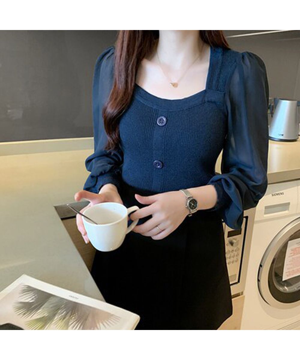 ミニミニストア miniministore シャツブラウス 袖切り替え ニットソー