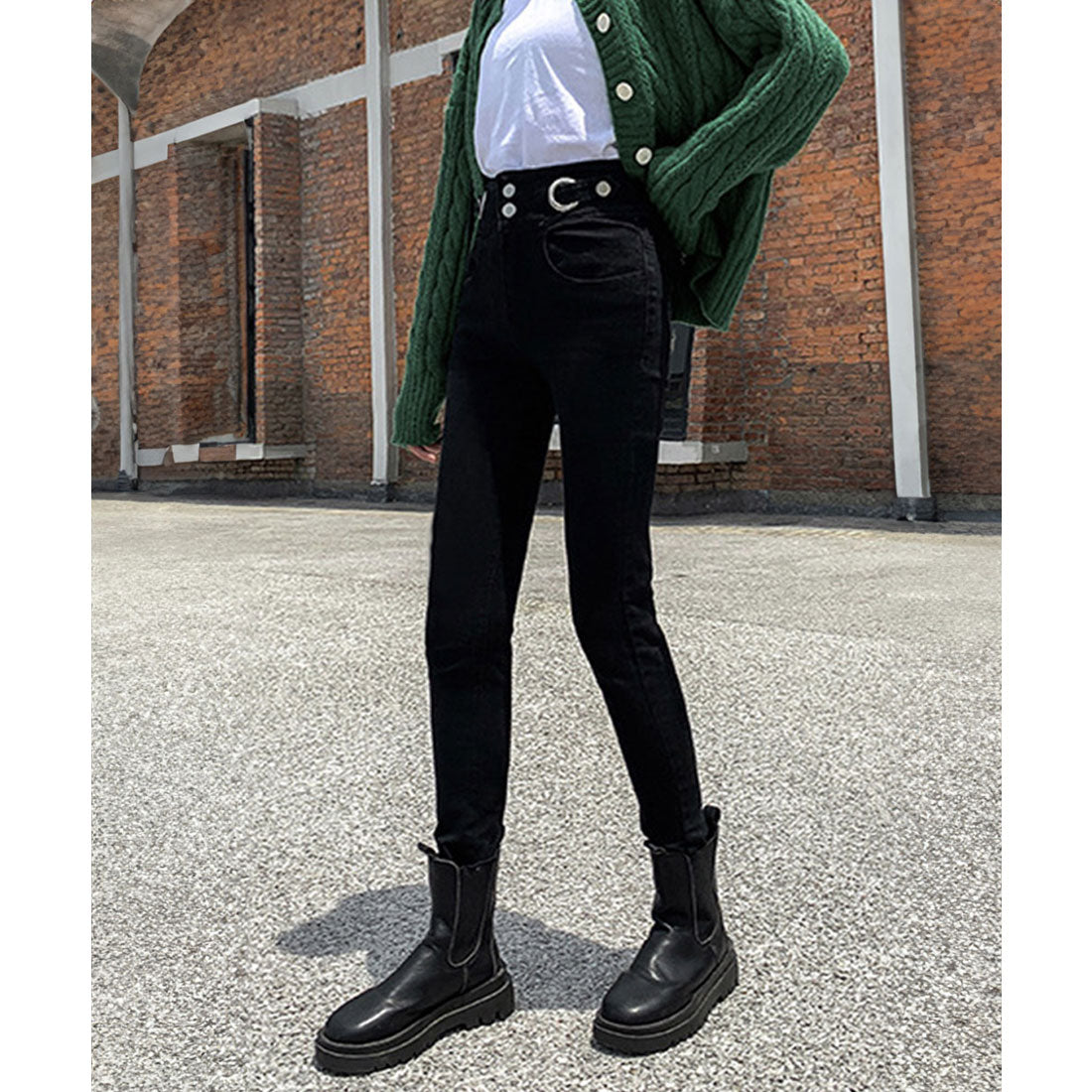 デニムパンツ ハイウエストタイトジーパン ブラック