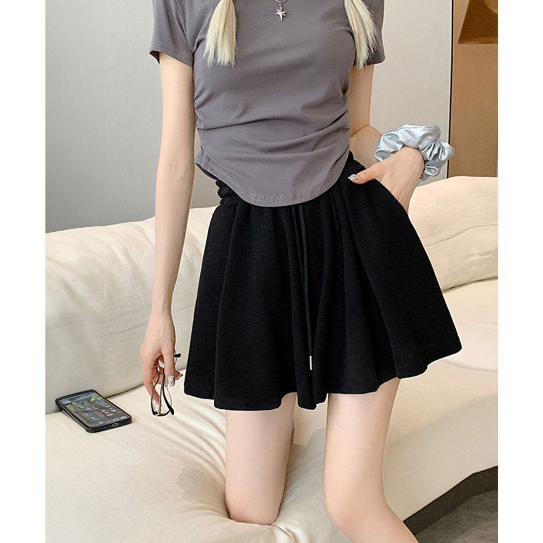 ミニミニストア miniministore シンプルAラインショートパンツレディース （ライトベージュ） ライトベージュ