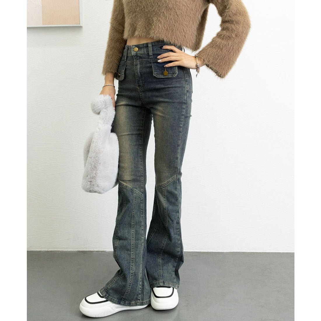 miniministore miniministore retro semi-flare denim pants for women