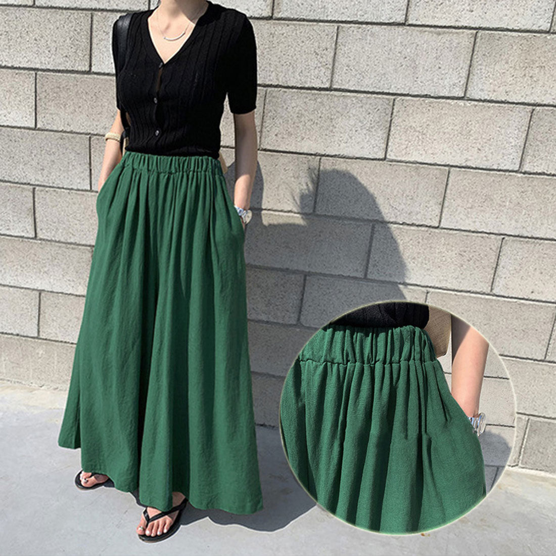 綿麻風 ワイドパンツ レディーススカンツ