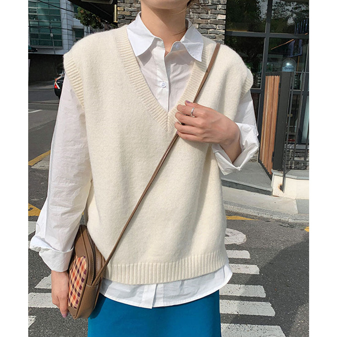 ミニミニストア miniministore ニットベスト Vネック 重ね着 春秋冬 （アイボリー） アイボリー