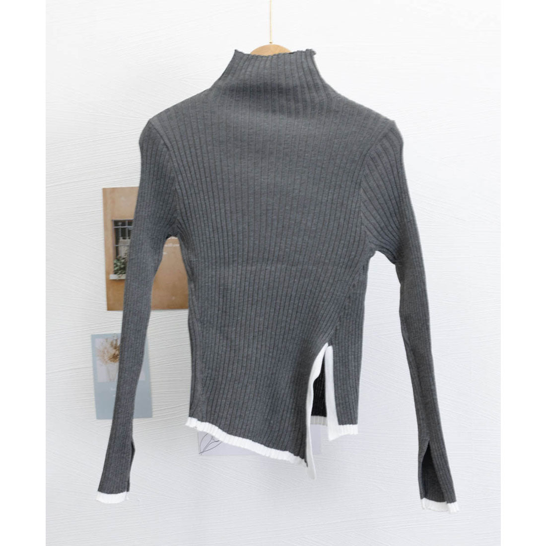 ミニミニストア miniministore 配色ハイネックニットセーター リブニット （ダークグレー） ダークグレー