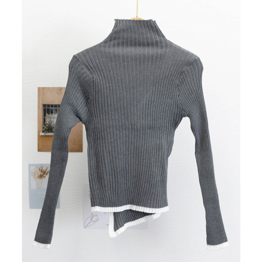 ミニミニストア miniministore 配色ハイネックニットセーター リブニット （ダークグレー） ダークグレー