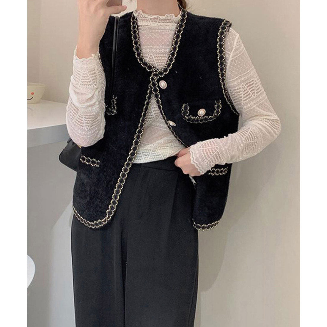 ミニミニストア miniministore モヘア風ニットベストレディース韓国風秋服 （オフホワイト） オフホワイト
