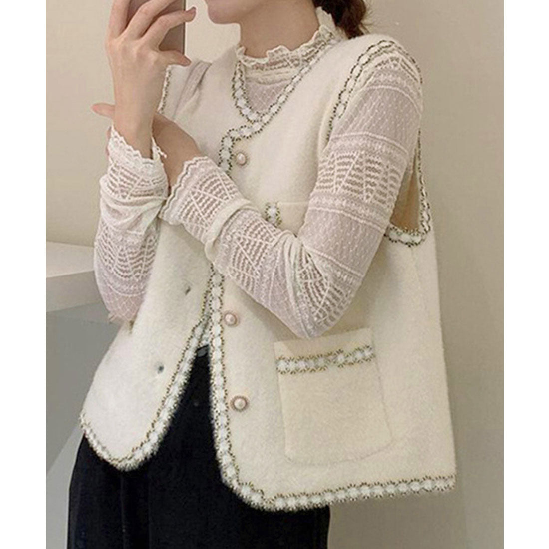 ミニミニストア miniministore モヘア風ニットベストレディース韓国風秋服 （オフホワイト） オフホワイト