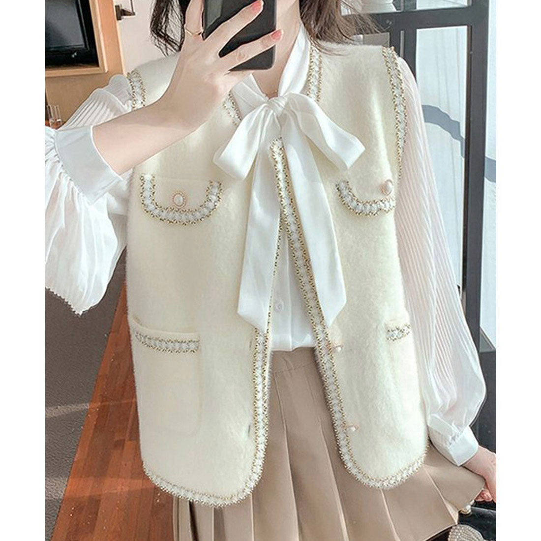 ミニミニストア miniministore モヘア風ニットベストレディース韓国風秋服 （オフホワイト） オフホワイト