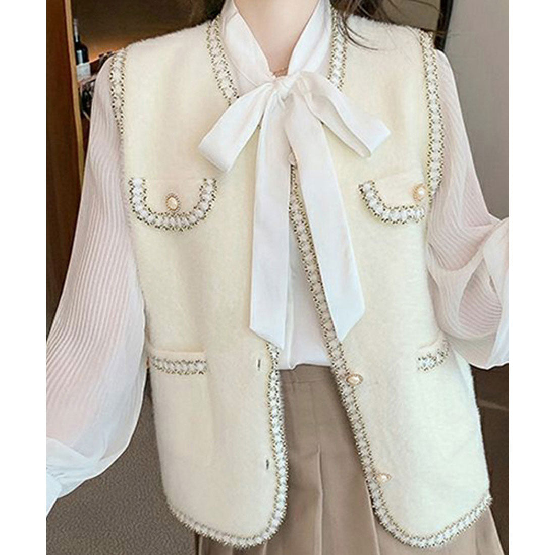 ミニミニストア miniministore モヘア風ニットベストレディース韓国風秋服 （オフホワイト） オフホワイト