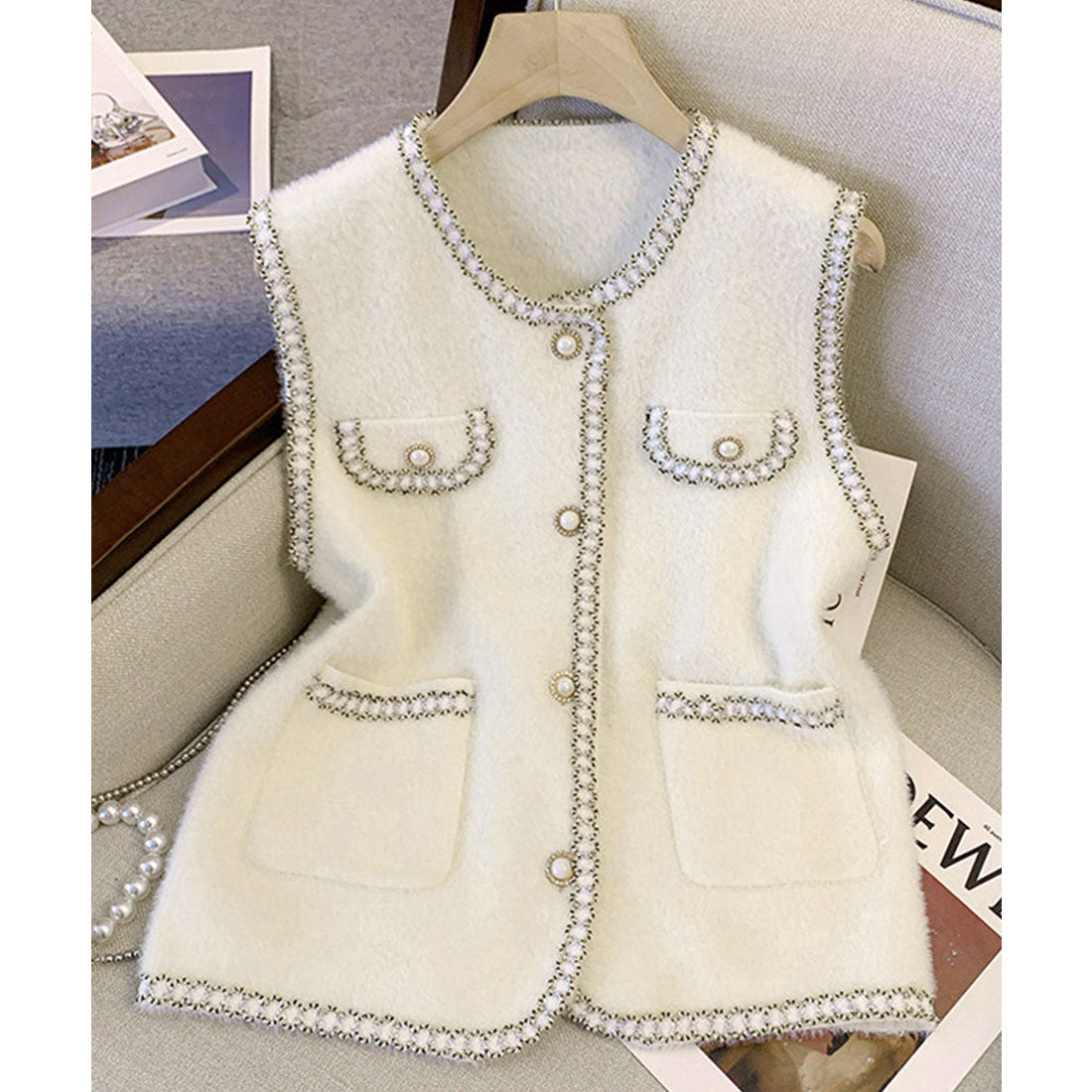 ミニミニストア miniministore モヘア風ニットベストレディース韓国風秋服 （オフホワイト） オフホワイト