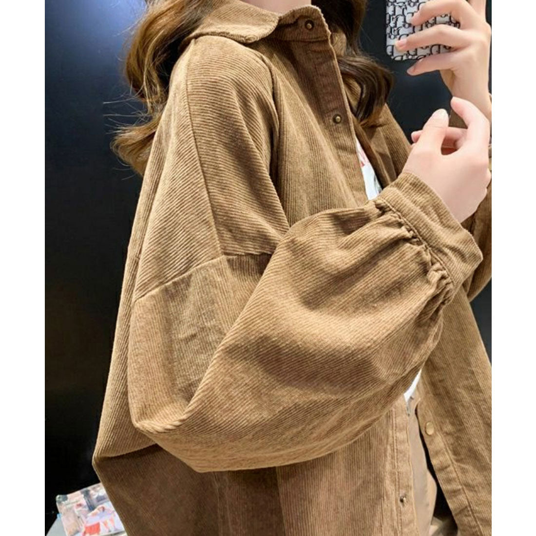 コーデュロイシャツ レディース長袖シャツ ブラック