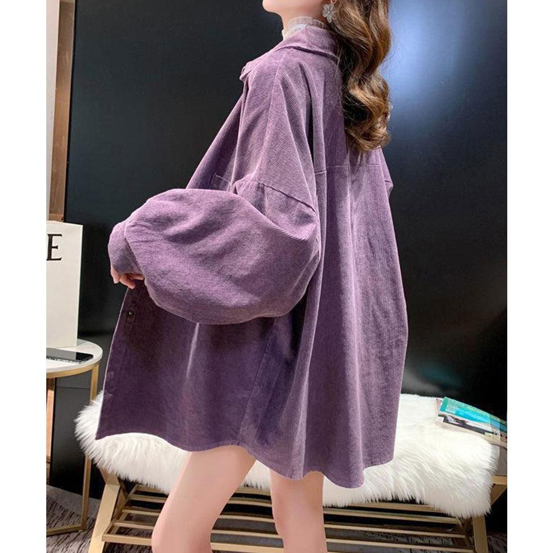コーデュロイシャツ レディース長袖シャツ ブラック