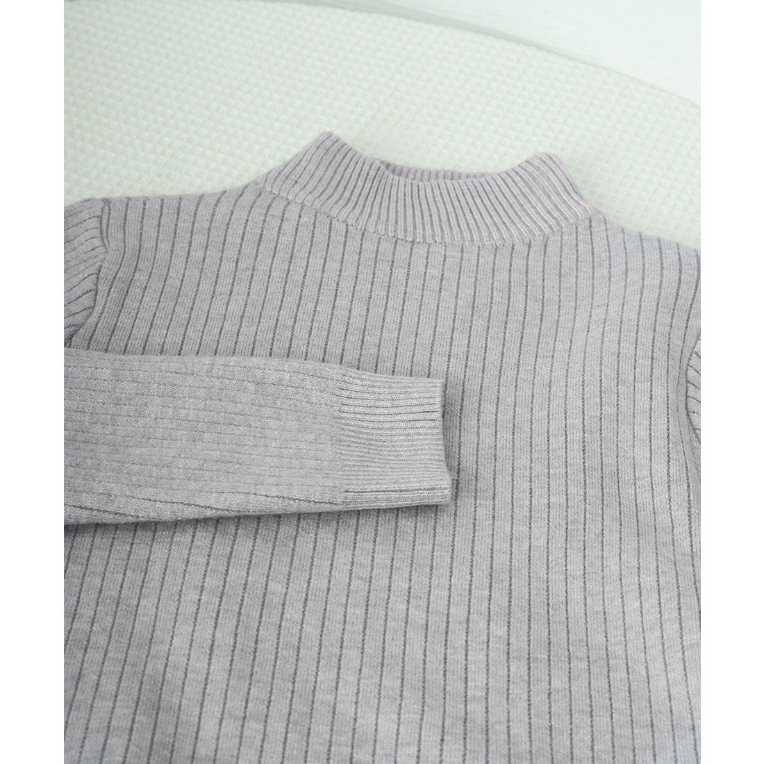 ニットトップス 裏起毛 ハイネック 厚手 ピンクベージュ