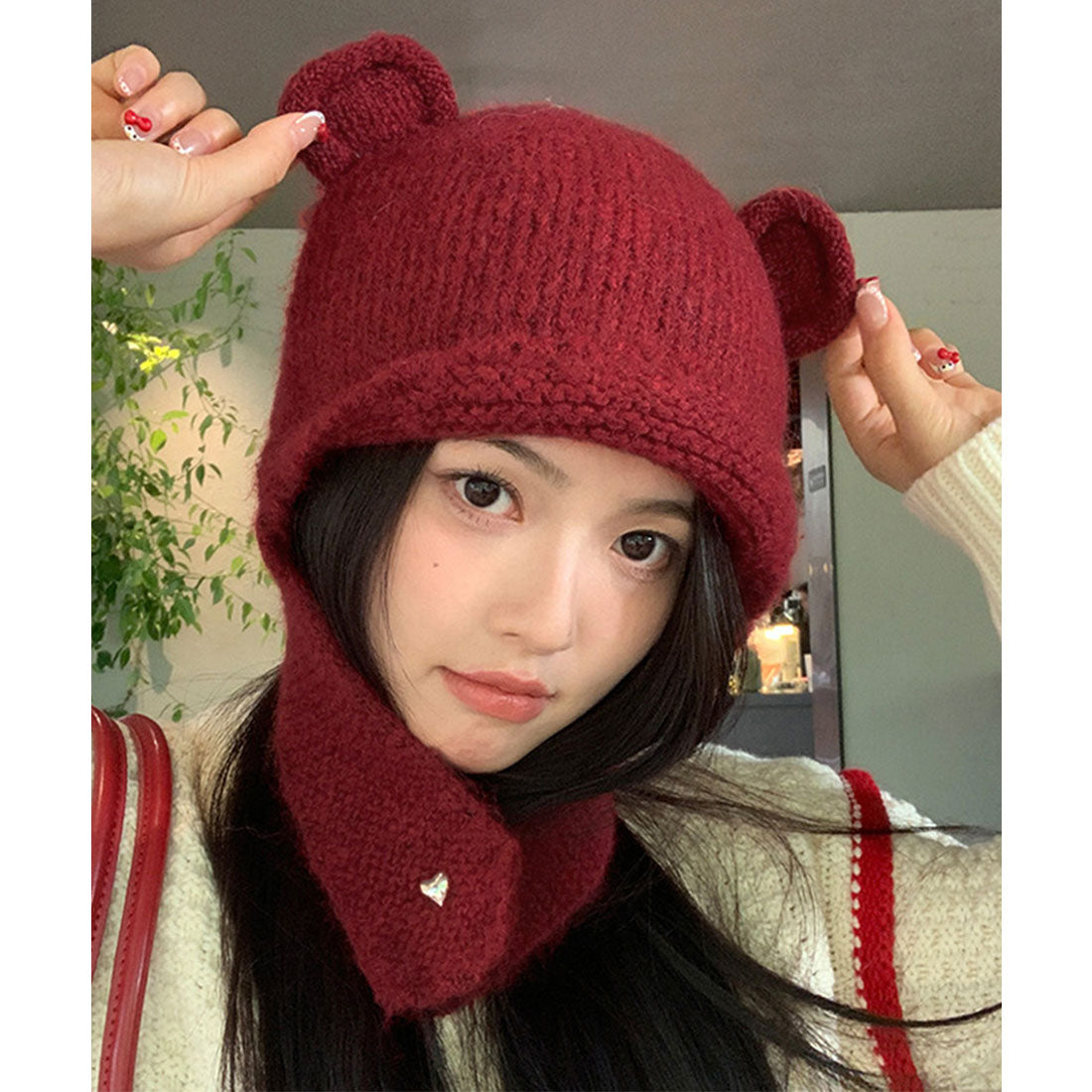ミニミニストア miniministore くま耳ニット帽 レディース 韓国風,ワインレッド