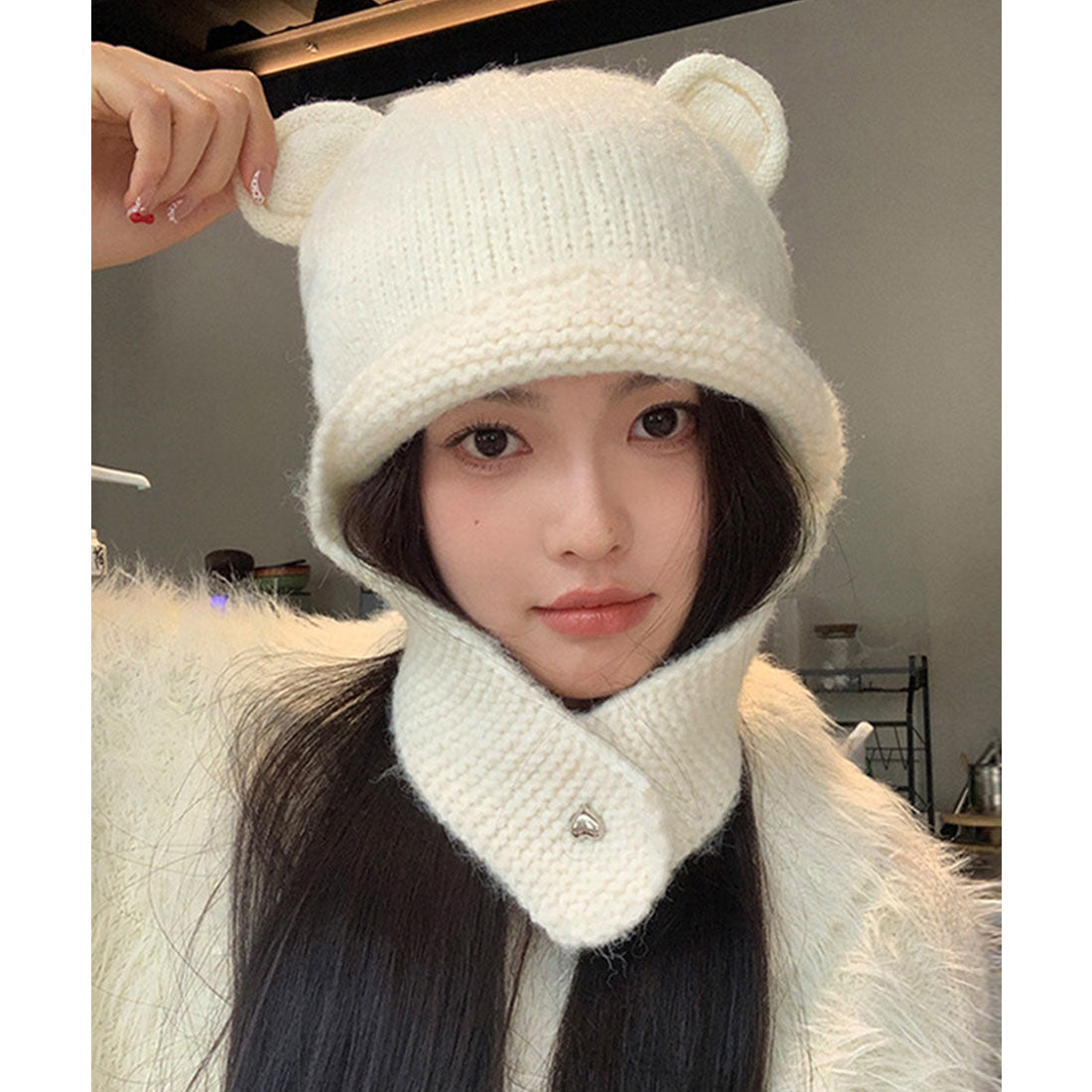 ミニミニストア miniministore くま耳ニット帽 レディース 韓国風,アイボリー