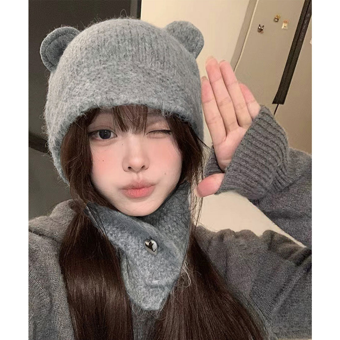 ミニミニストア miniministore くま耳ニット帽 レディース 韓国風,グレー