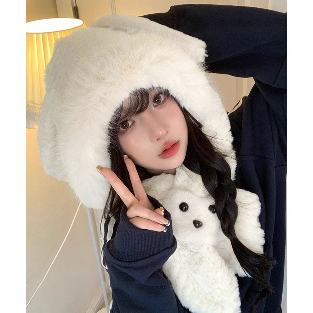 ミニミニストア miniministore マフラー帽子うさぎ耳 ファー帽子ボア帽子 （ベージュ） ベージュ