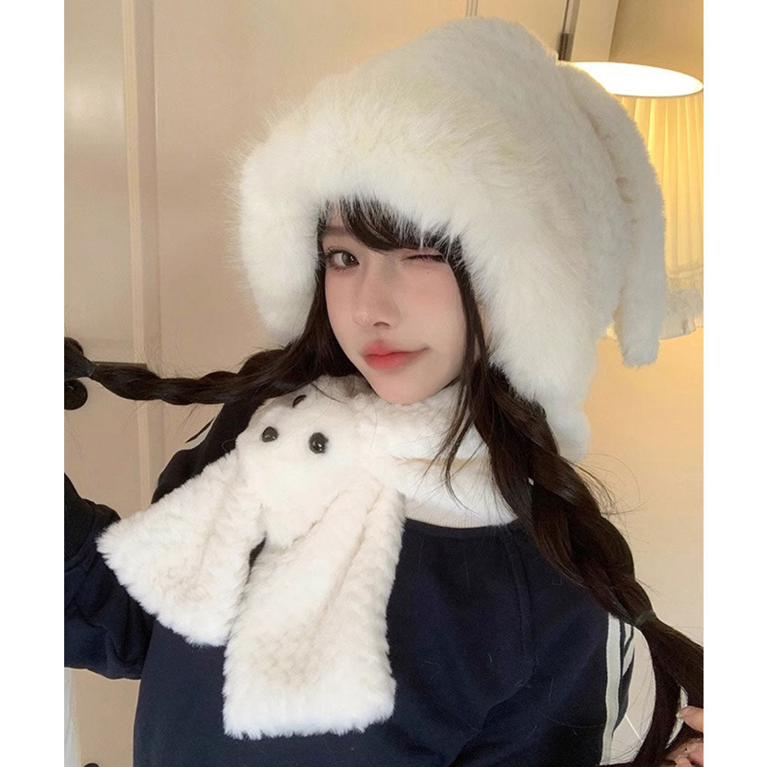 ミニミニストア miniministore マフラー帽子うさぎ耳 ファー帽子ボア帽子 （アイボリー） アイボリー