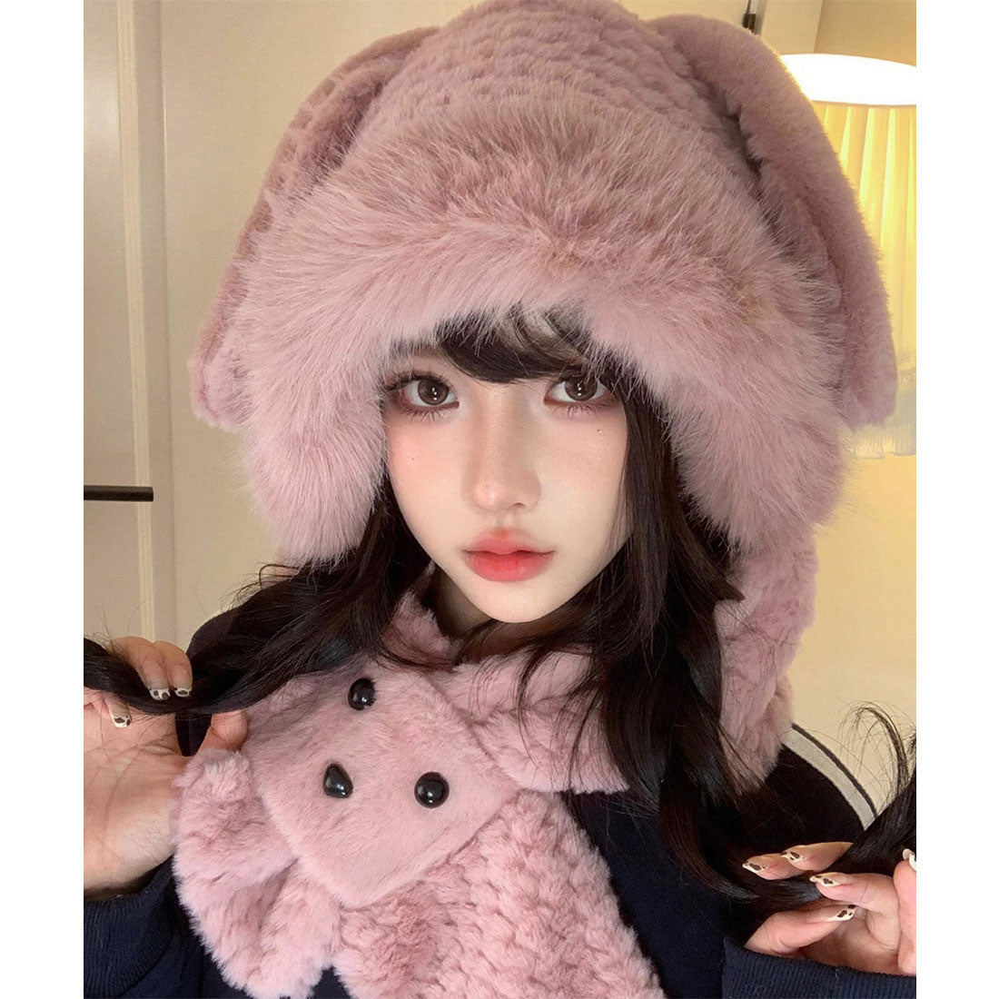 ミニミニストア miniministore マフラー帽子うさぎ耳 ファー帽子ボア帽子 （ピンク） ピンク