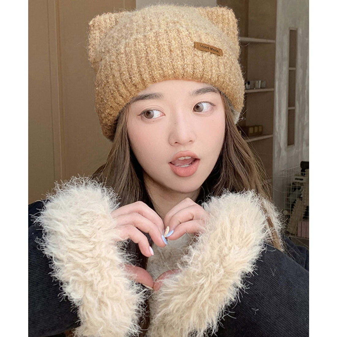 ミニミニストア miniministore 猫耳ビーニー リブニット帽子 レディース