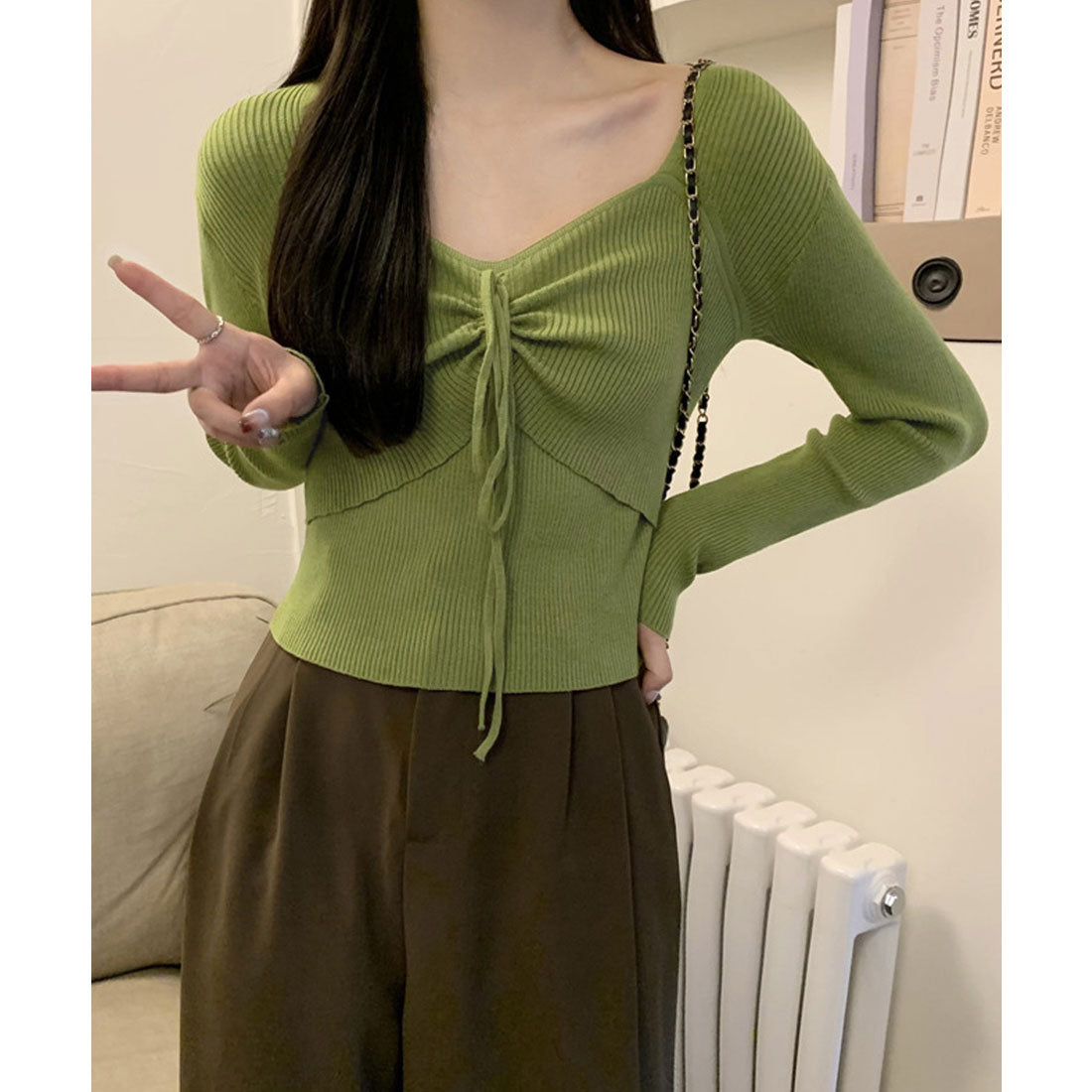 ミニミニストア miniministore ニットトップス レディース リボン付き （グリーン） グリーン
