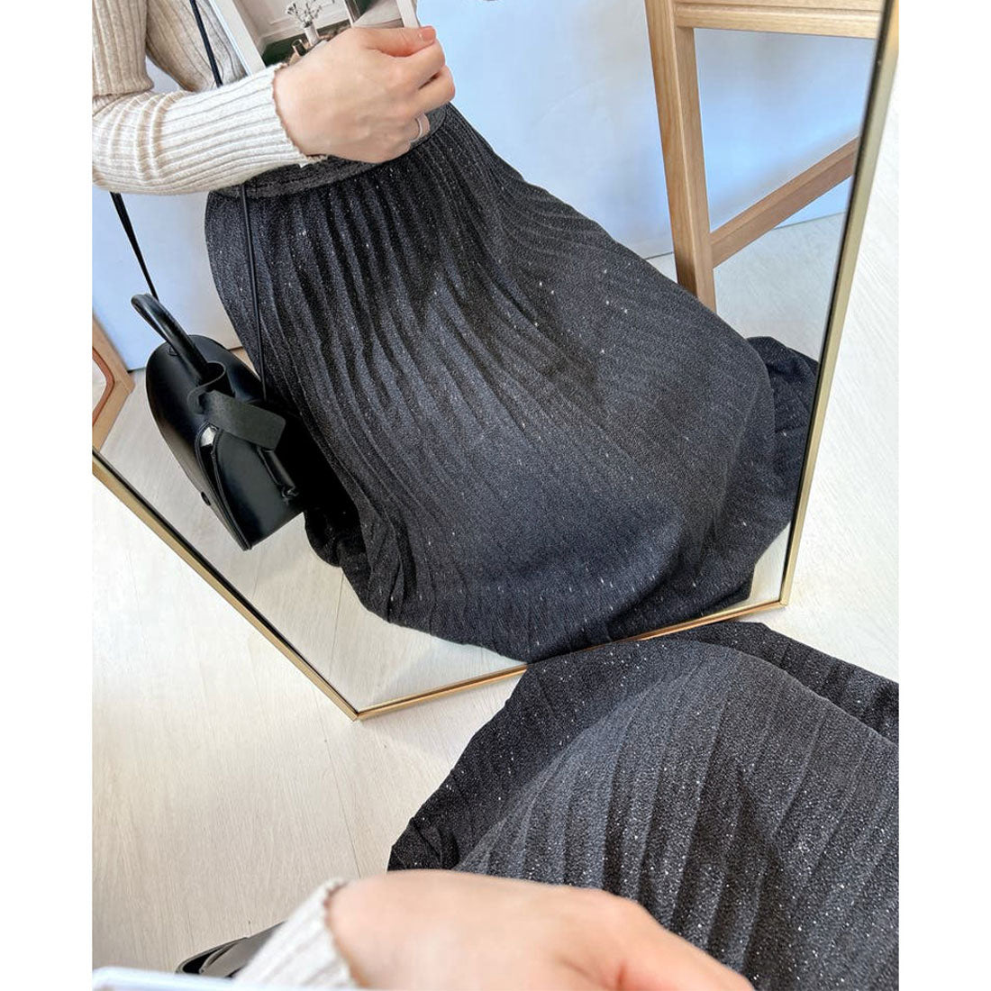 プリーツスカート レディース グレイッシュベージュ
