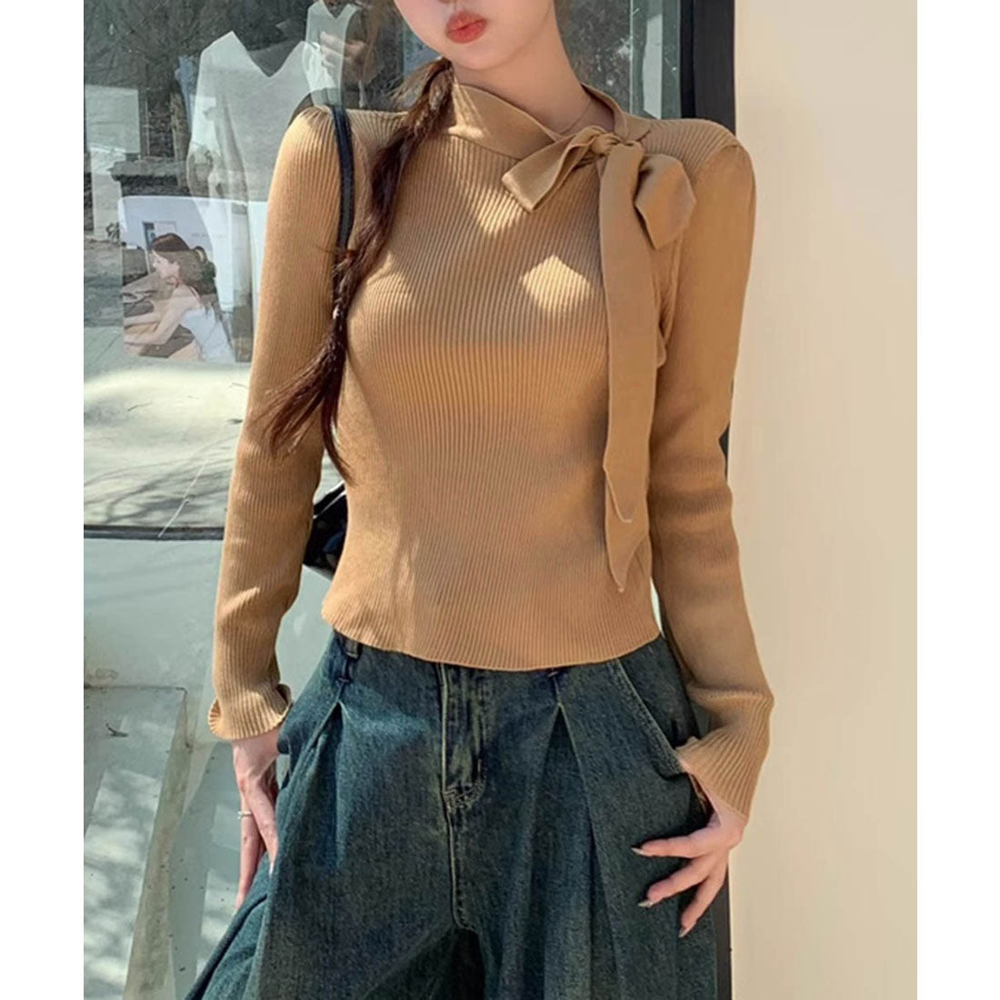 ミニミニストア miniministore リボンネック リブニット トップス （ブラック） ブラック