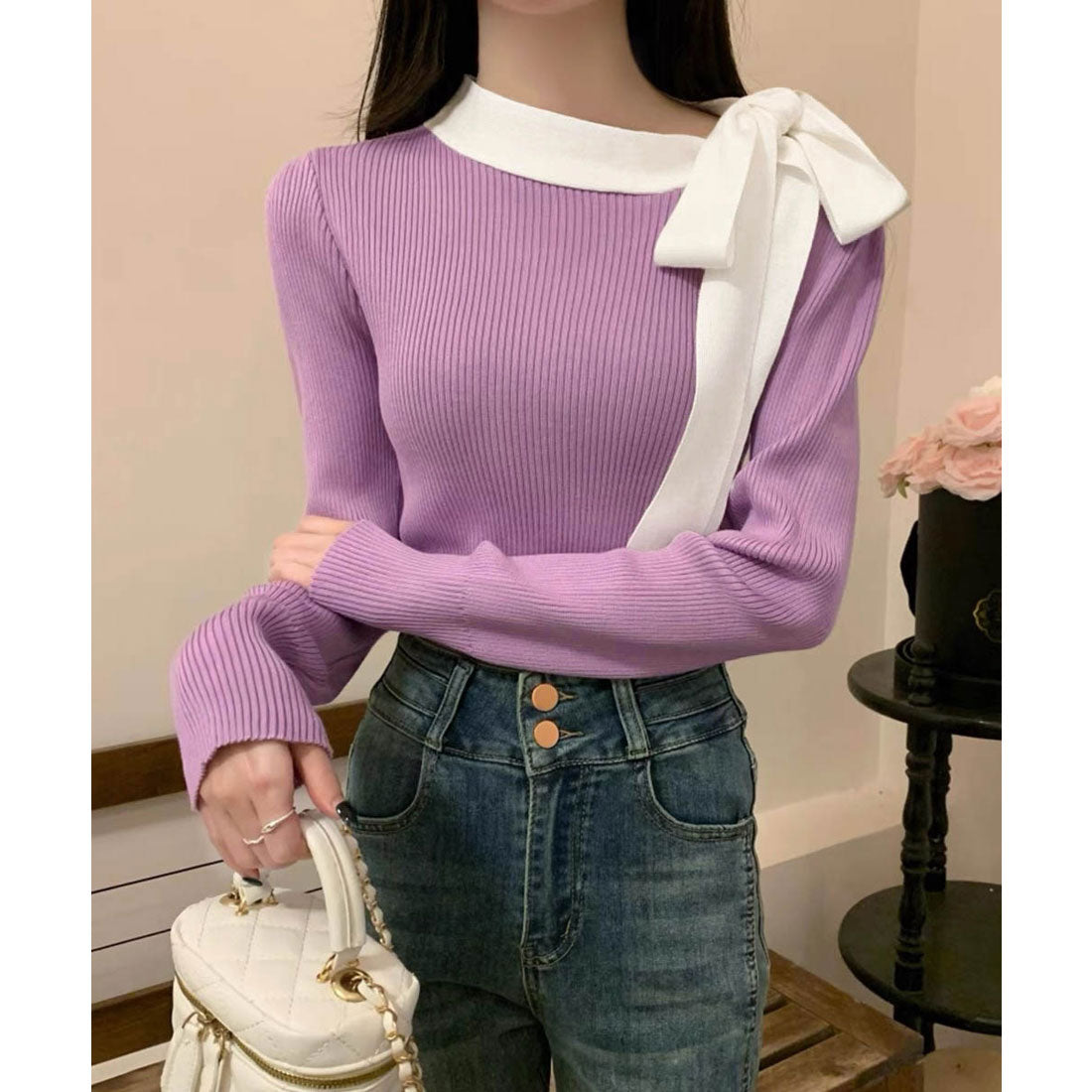 ミニミニストア miniministore リボンネック リブニット トップス （ブラック） ブラック