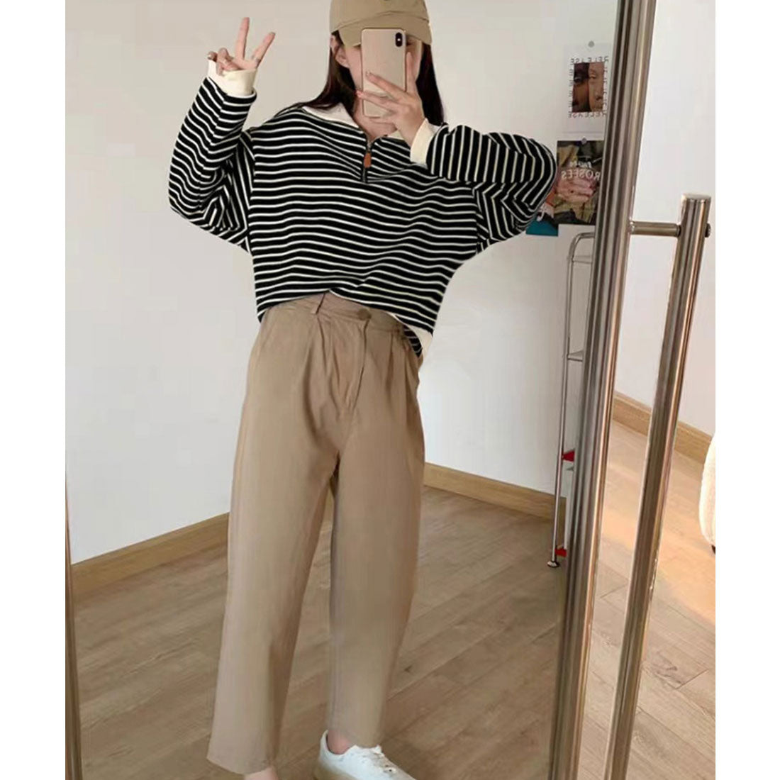 ミニミニストア miniministore ハーフジップニットポロ ボーダートップス （アイボリー） アイボリー