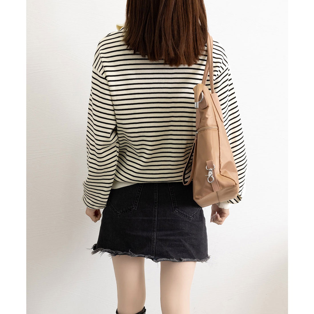 ミニミニストア miniministore ハーフジップニットポロ ボーダートップス （アイボリー） アイボリー