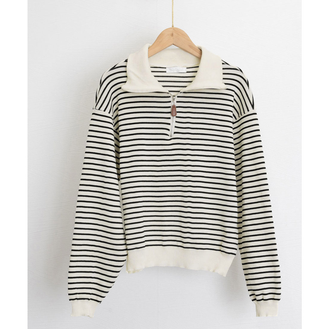 ミニミニストア miniministore ハーフジップニットポロ ボーダートップス （アイボリー） アイボリー