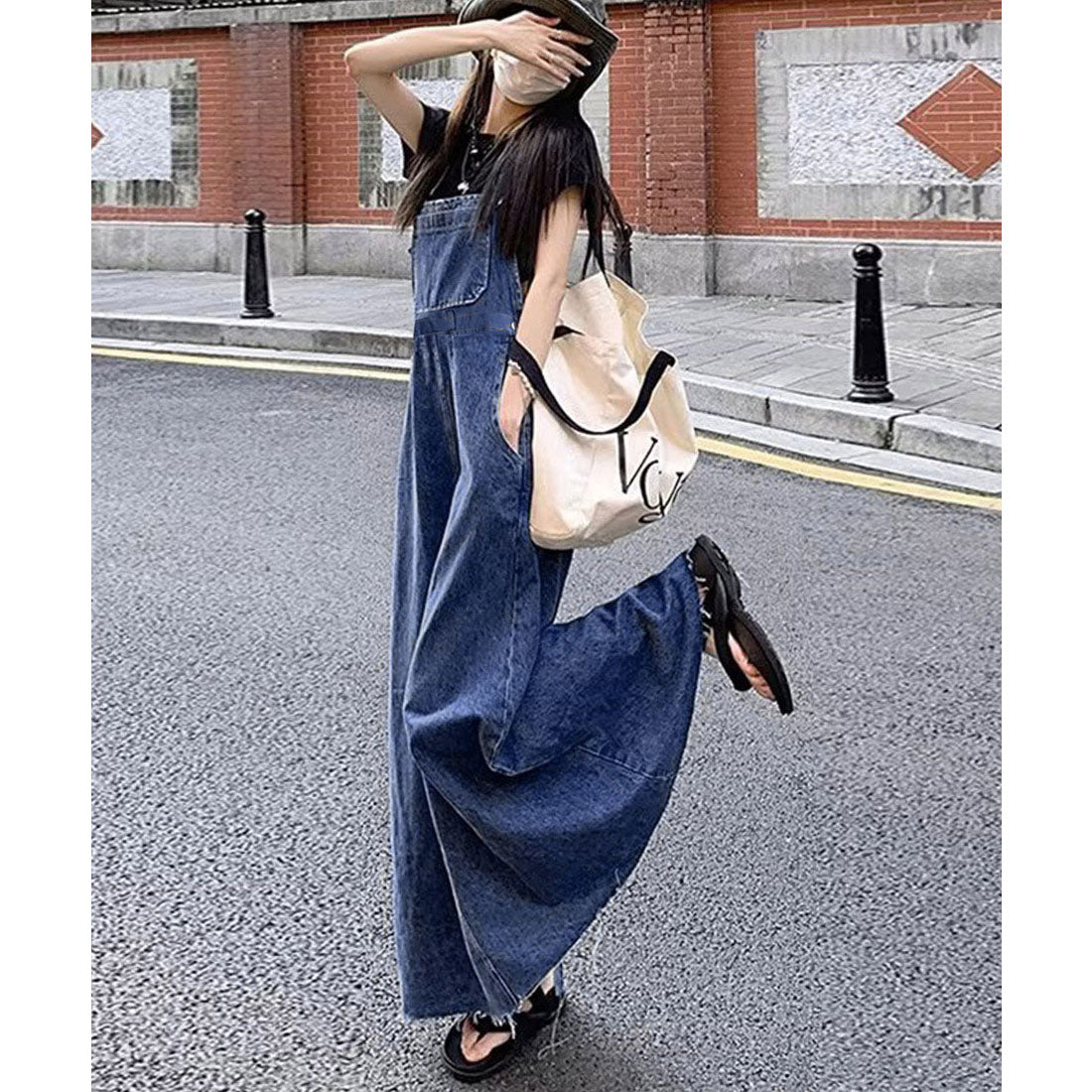 Korean-style denim overall skirt