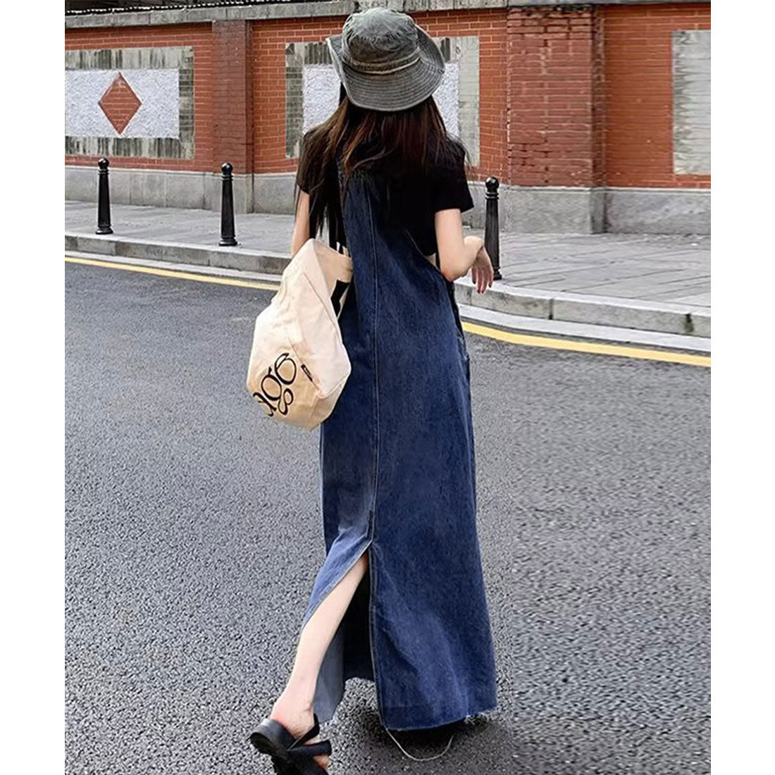 Korean-style denim overall skirt