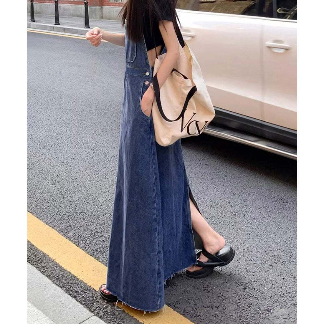 Korean-style denim overall skirt