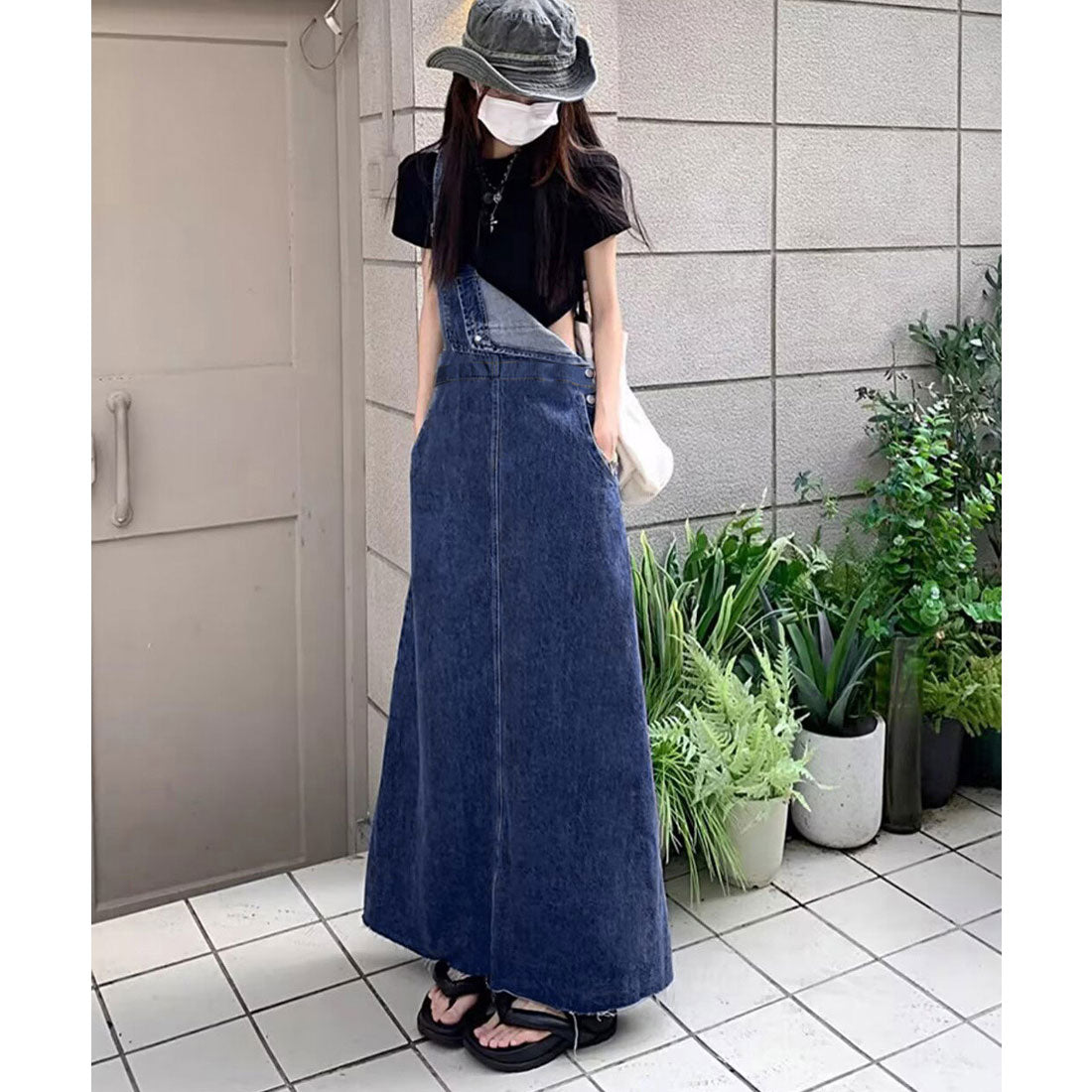 Korean-style denim overall skirt