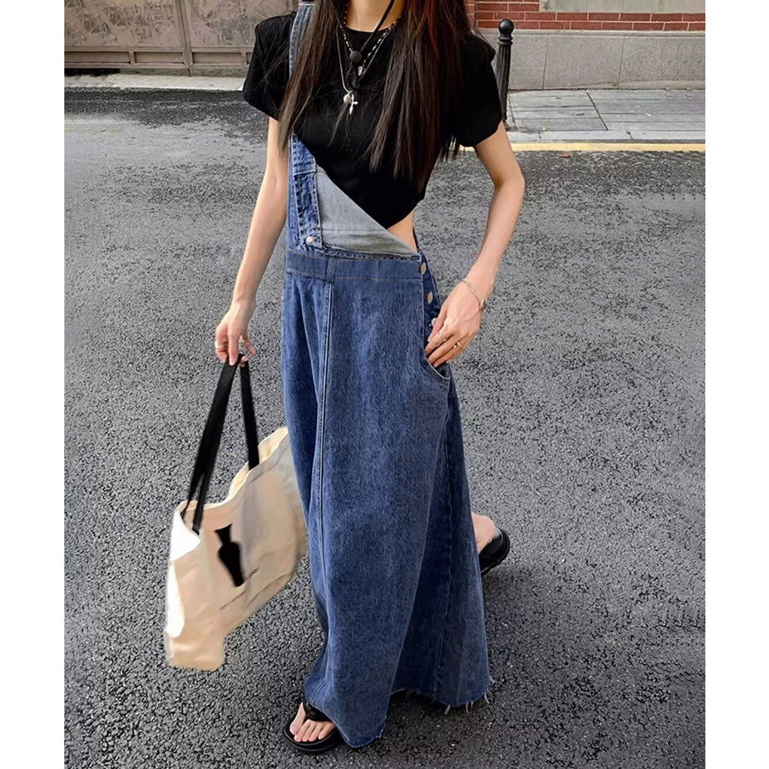 Korean-style denim overall skirt