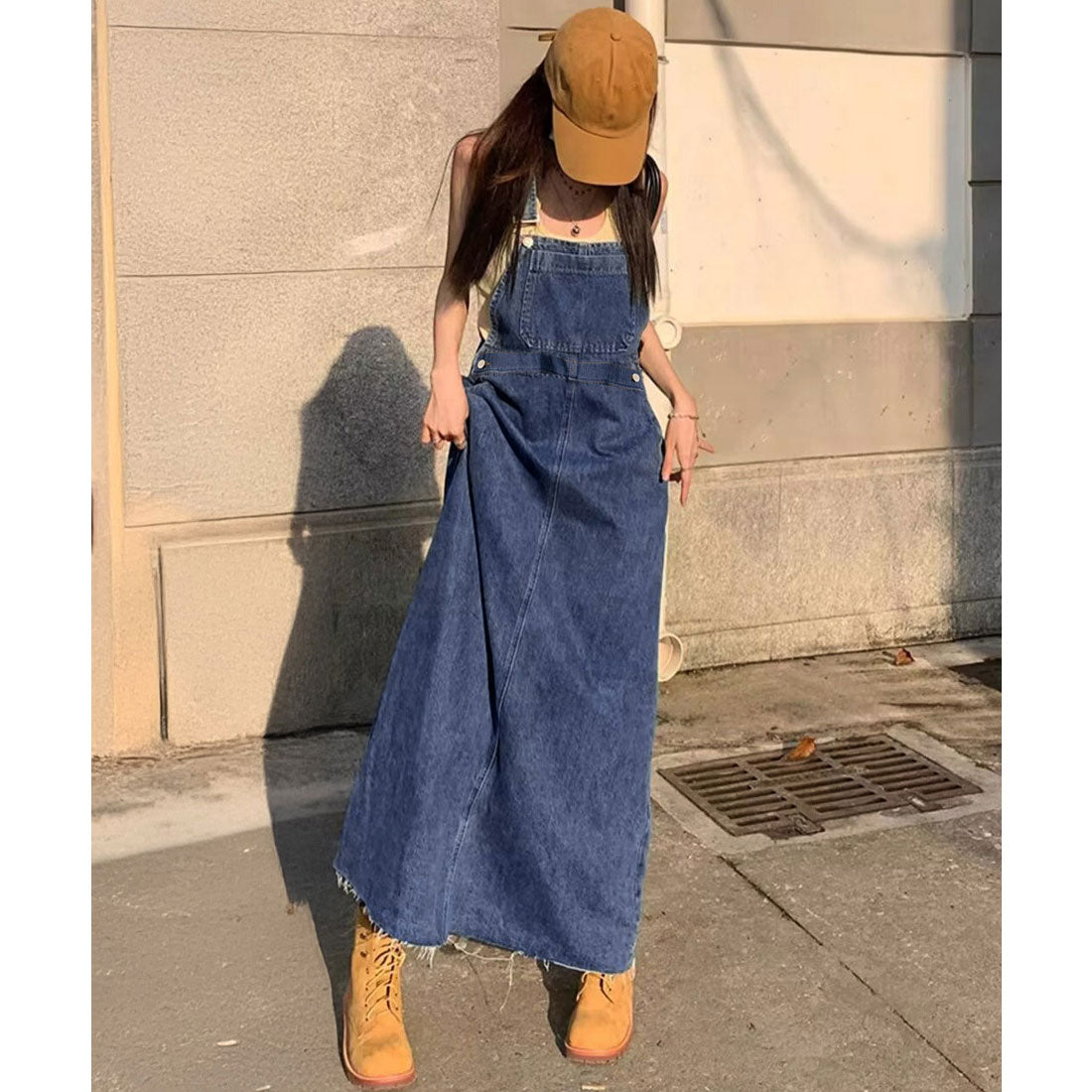 Korean-style denim overall skirt