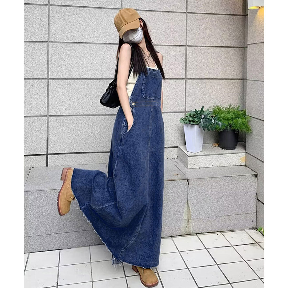Korean-style denim overall skirt