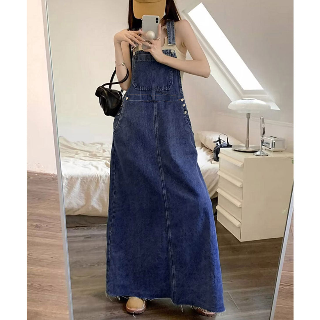Korean-style denim overall skirt
