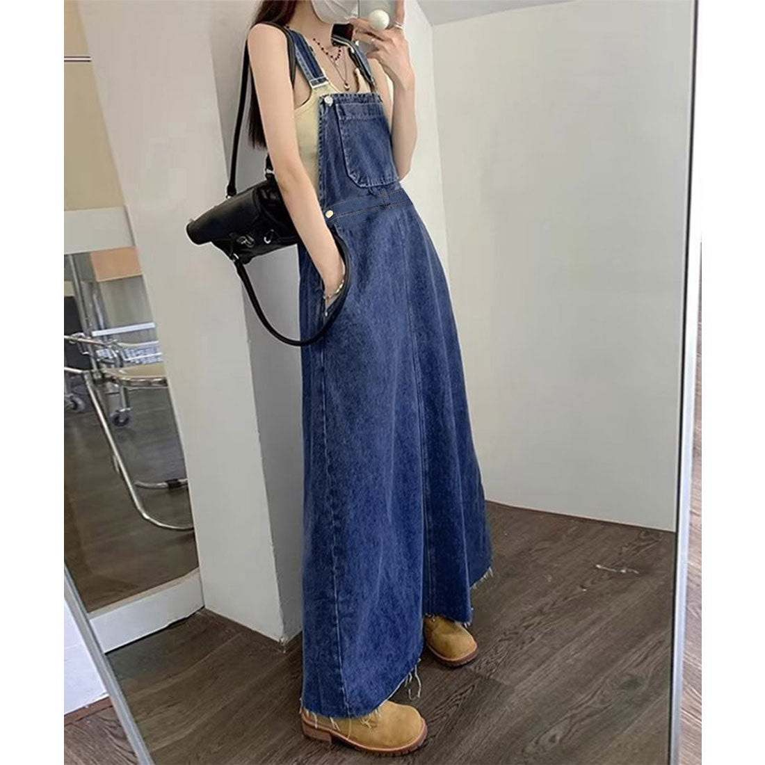 Korean-style denim overall skirt