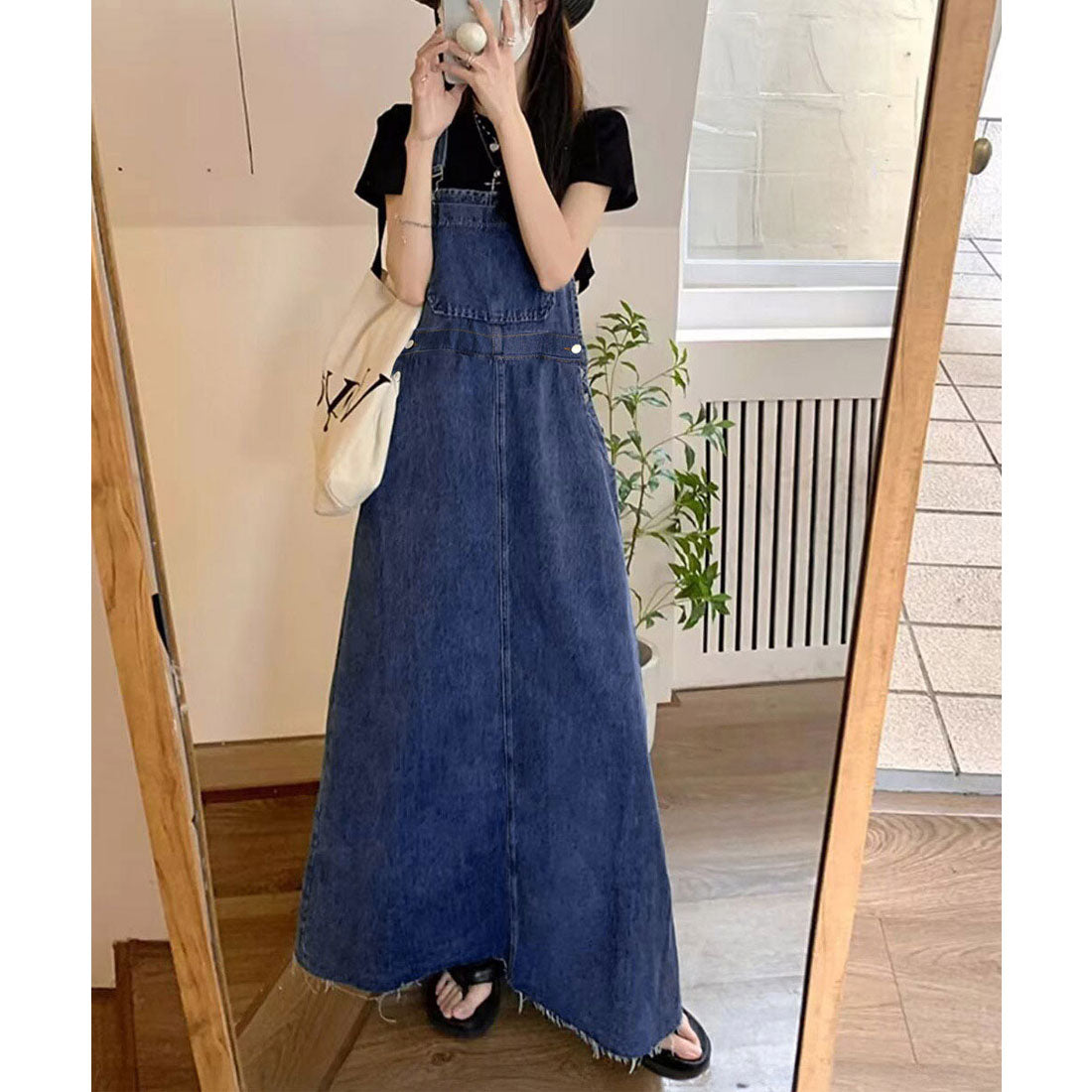 Korean-style denim overall skirt