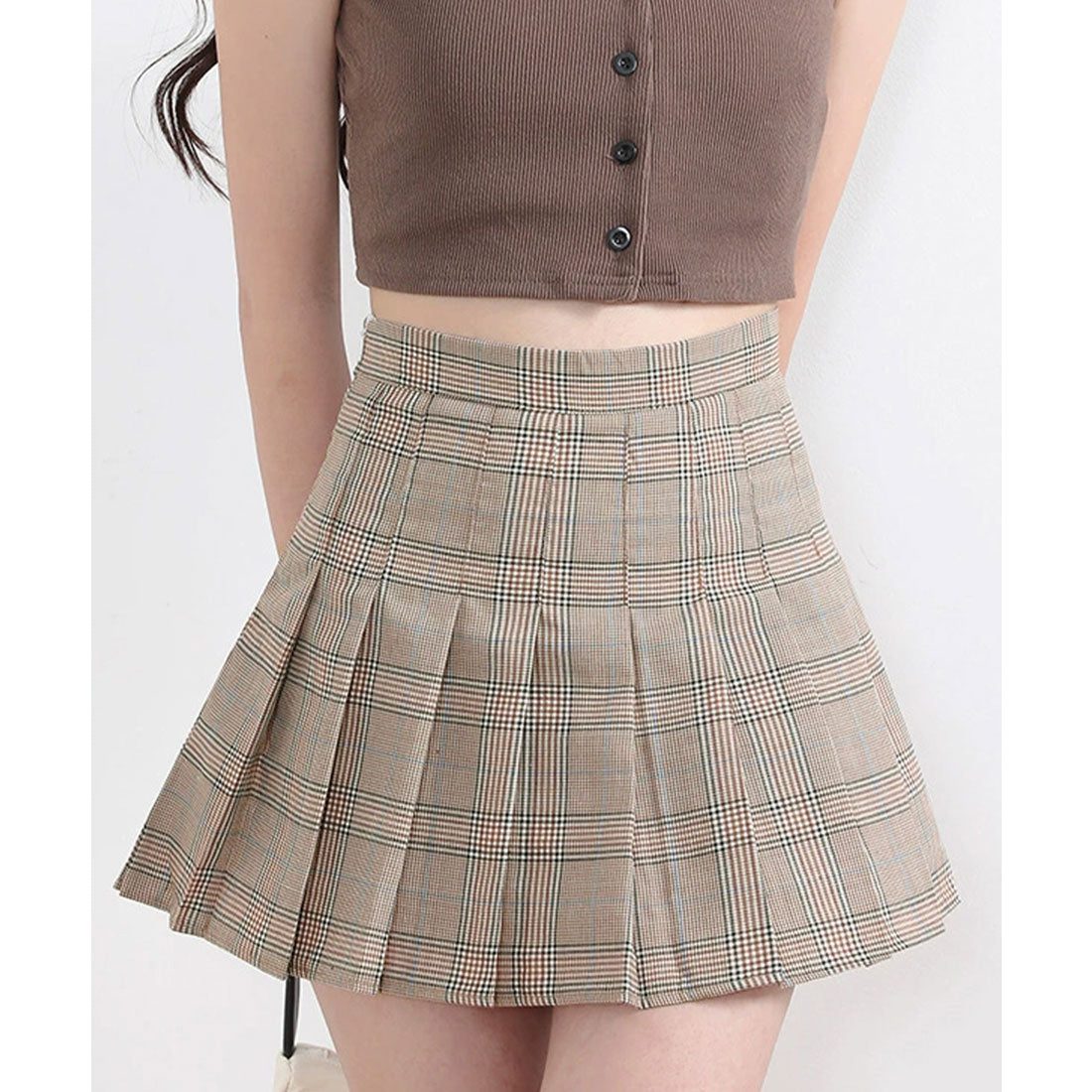 Checkered pleated skirt mini skirt