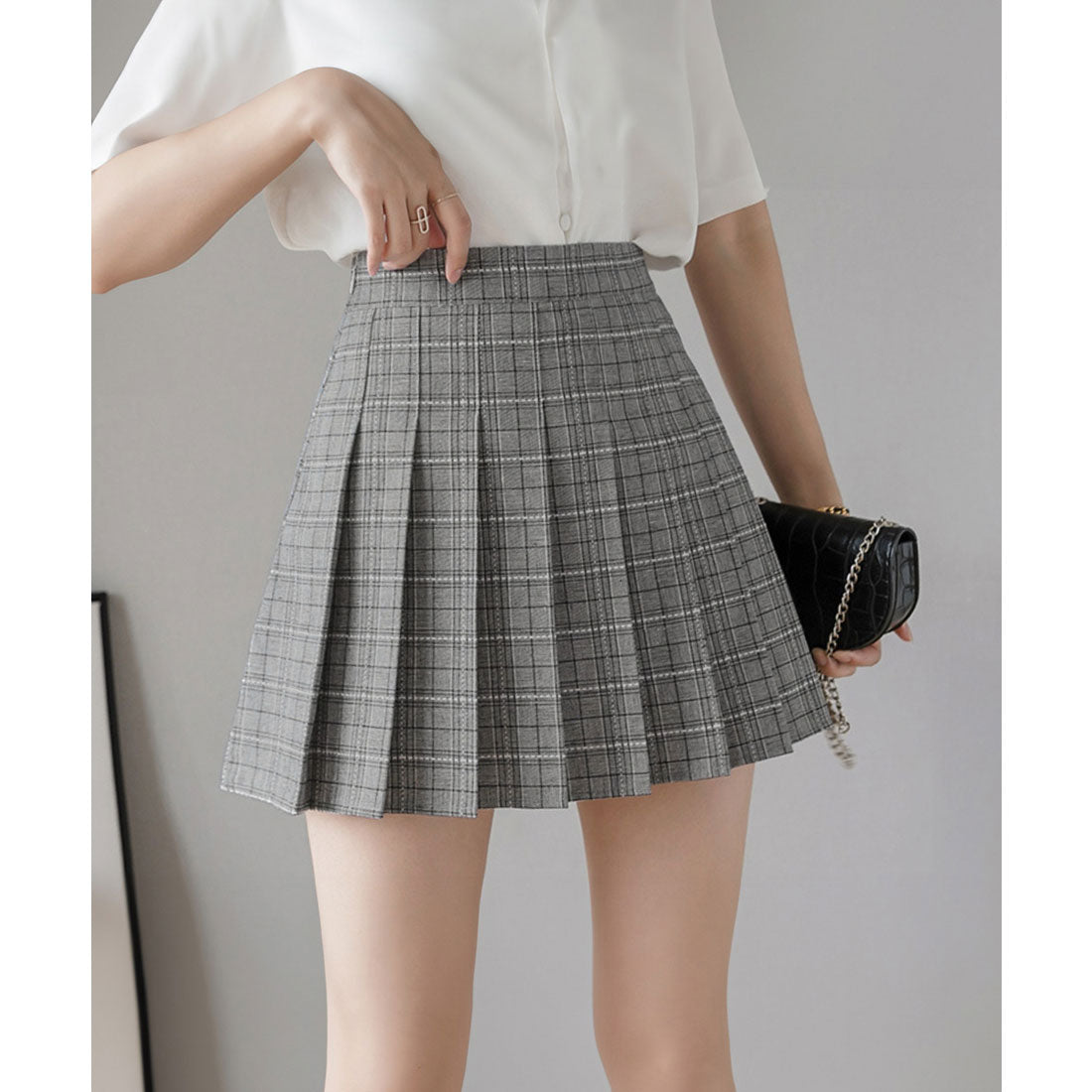 Checkered pleated skirt mini skirt
